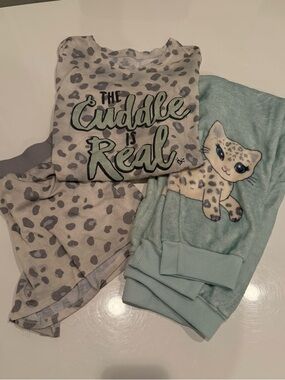 Justice Mint & Gray Leopard Print Girls Pajama Set - "The Cuddle Is Real"